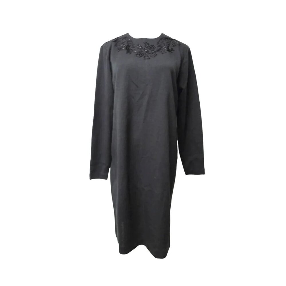 90s Liz Claiborne black beaded long sleeve dress . medium